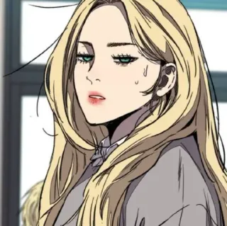 🎐 7ca75716 rambut pirang, wanita, kartun, ilustrasi whatsapp sticker