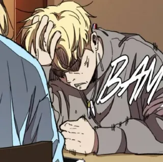 🕸 ee21bec5 BAM pria, rambut pirang, kartun, stres, komik, BAM whatsapp sticker