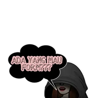 👥 9fc38d01 ADA YANG MAU FORM???? felpa con cappuccio, cartone animato, domanda, testo, fumetto whatsapp sticker