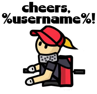🍷 deef4b33 cheers, %username%! salud, usuario, gorra roja, dibujos animados, persona, personaje, mochila telegram sticker