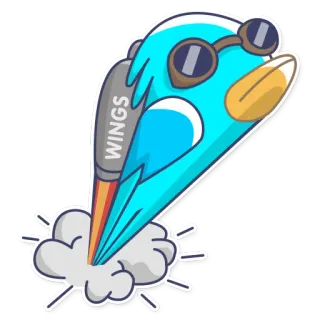 ⚡ 05fbc6d4 WINGS oiseau, ailes, vol, fusée, vitesse, animal, dessin animé, aviateur, nuages telegram sticker