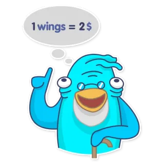 🕔 09ef9393 1 wings = 2$ Dessin animé, Nourriture, Ailes, Prix, Bleu, Personnage telegram sticker