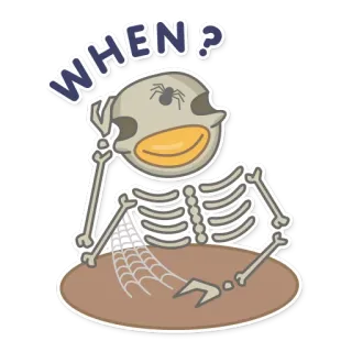 👴 0a982355 WHEN? squelette, question, quand, attente, araignée, toile, dessin animé, os telegram sticker