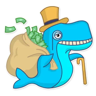🐋 6eb70501 baleine, argent, riche, haut-de-forme, monocle, dessin animé, richesse, animal telegram sticker