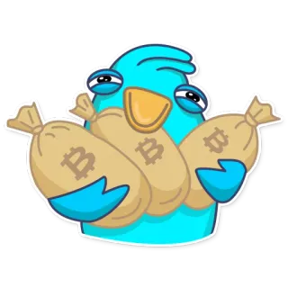 🤑 9e922c13 oiseau, sacs d'argent, bitcoin, crypto, fortune, dessin animé, richesse, finance telegram sticker