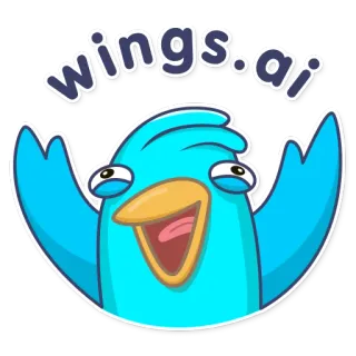 🙋 a982268a wings.ai oiseau, ailes, logo, IA, mignon, dessin animé, mascotte telegram sticker