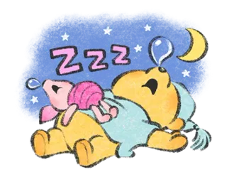🧁 b36c8a74 Winnie the Pooh ZZZ 睡觉, 卡通, zzz, 夜晚, 月亮, 星星, 小猪 telegram sticker