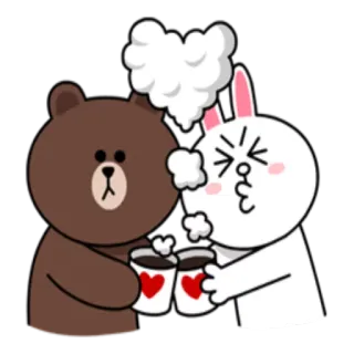 ☕️ 406ea392 Brown & Cony urso, coelho, café, amor, casal, desenho animado telegram sticker