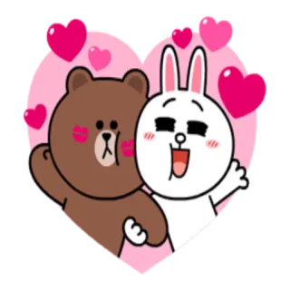 ❤️ e5e34aa3 Brown and Cony Line Friends, urso, coelho, coração, amor, desenho animado telegram sticker
