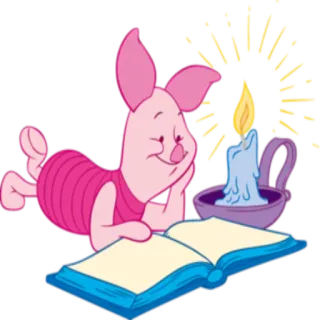 📖 32a37649 Piglet Pimpi, Winnie the Pooh, lettura, libro, candela telegram sticker