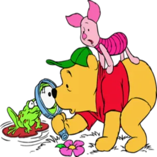 🔎 3ccc5d8a Winnie the Pooh Winnie the Pooh, Pimpi, rana, lente d'ingrandimento, cartone animato telegram sticker