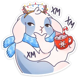 🤔 4681acd7 XM XM XM kartun, kelinci, musim dingin, syal, natal, tanduk rusa, marshmallow, cokelat panas whatsapp sticker