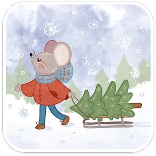 ❄️ 7c7222b1 mysz, zima, choinka, śnieg, sanki, święta, kreskówka, ilustracja telegram sticker