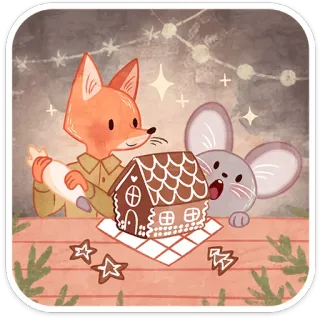 ❄️ 94f025c0 lis, mysz, piernikowy domek, boże narodzenie, pieczenie, święta, uroczy, zwierzęta telegram sticker