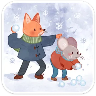 ❄️ 99751ae5 lis, mysz, bitwa na śnieżki, zima, śnieg, zwierzęta, kreskówka, dzieci telegram sticker