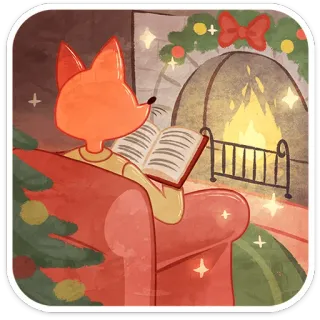 ❄️ b5fe4b92 lis, czytanie, boże narodzenie, kominek, przytulny, kreskówka, relaksujący telegram sticker