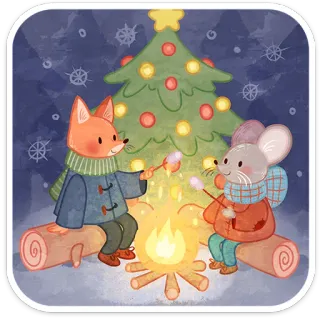 ❄️ cc592bc8 lis, mysz, ognisko, pianka, zima, choinka, przyjaźń, kreskówka telegram sticker