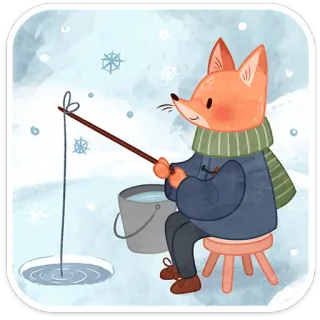 ❄️ ce03613f lis, wędkarstwo, zima, kreskówka, wędkarstwo podlodowe, zwierzę telegram sticker