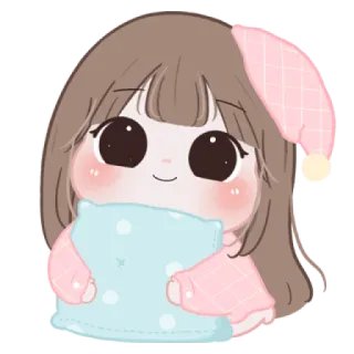 🍪 011e07b2 Chibi, Fofo, Sono, Menina, Travesseiro, Touca de dormir whatsapp sticker