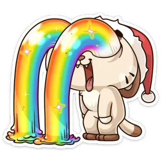 😇 a9b173f4 dog, santa hat, christmas, cartoon, rainbow, sparkles, vomit whatsapp sticker