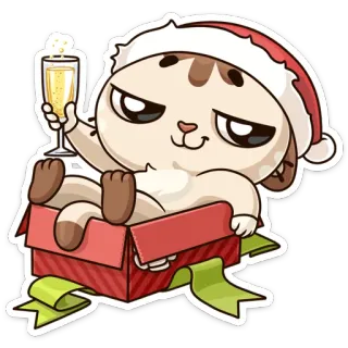 🍸 296d5854 cat, christmas, present, holiday, cartoon, cute, celebration telegram sticker