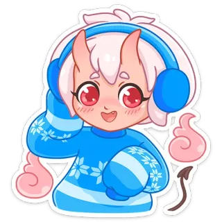 😊 01cced3f 动漫, 卡通, 耳机, 冬天, 雪花, 恶魔, 可爱 telegram sticker