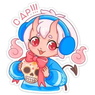 💀 44f5a188 САР!!! 动漫, 卡通, 可爱, 恶魔, 骷髅, 耳机, 蝴蝶结, 粉色 telegram sticker
