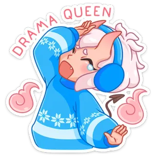 😵 54d60fc6 DRAMA QUEEN 戏精, 卡通, 哭, 动漫, 可爱, 恶魔, 冬天 telegram sticker