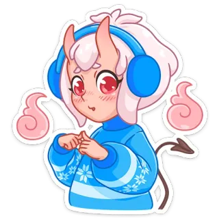 🥺 67c81338 动漫, 卡通, 恶魔, 可爱, 耳机, 卡哇伊, 贴纸 telegram sticker
