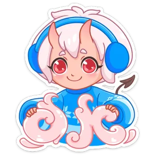 👌 76b96487 ok 动漫, 耳机, 恶魔, 卡通, 可爱, 粉色, 蓝色 telegram sticker