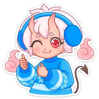 😉 f6d3f807 动漫, Q版, 恶魔, 角, 耳机, 可爱, 眨眼, 赞 telegram sticker