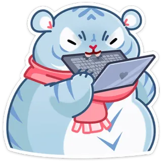 👹 97849306 тигр, набор текста, ноутбук, шарф, животное, милый telegram sticker