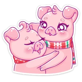 🤗 f81cd550 豚, 漫画, 可愛い, 動物, ハグ, マフラー telegram sticker