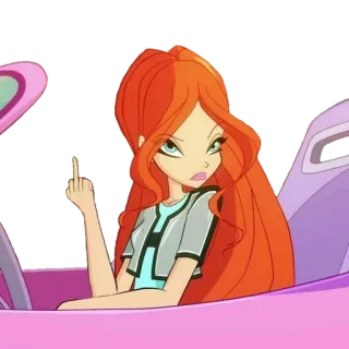 🖕 adf90242 wanita, mengemudi, gestur ofensif, kartun, gadis, mobil telegram sticker