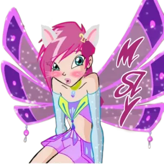 😻 0446918b Misy fairy, wings, pink hair, cartoon, sparkles, anime, cute, girl telegram sticker