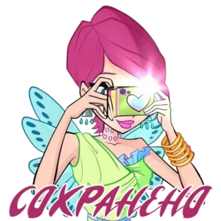 ✅ d760ee29 СОХРАНЕНО cartoon, animated, character, winx club, fairy, taking a photo telegram sticker