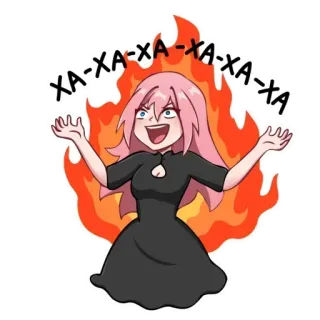 🔥 4d02073c XA-XA-XA-XA-XA-XA Feuer, Anime, Mädchen, pinke Haare, lachend, fröhlich telegram sticker