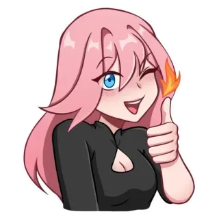 🤭 55635140 Anime, Mädchen, Zwinkern, Daumen hoch, Pinke Haare, Flamme, Positiv telegram sticker