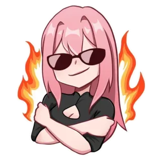 😎 614a549e Anime, Manga, pinke Haare, Sonnenbrille, Feuer telegram sticker