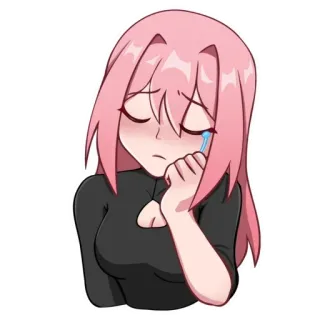 😢 861523c6 Anime, Mädchen, traurig, weinend, Tränen, pinke Haare telegram sticker
