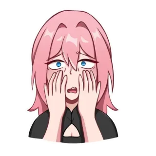 😞 c9d66da4 Anime, Mädchen, besorgt, Hände, rosa Haare, erschöpft telegram sticker