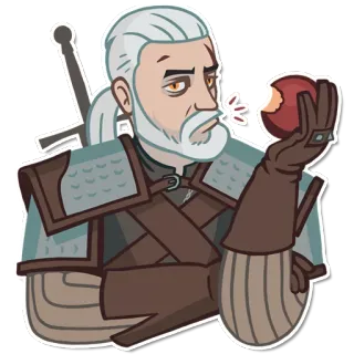 🙄 18ade4e4 Geralt The Witcher Videospiel, Fantasy, Charakter, Witcher, Geralt, Rüstung, Essen, Apfel whatsapp sticker