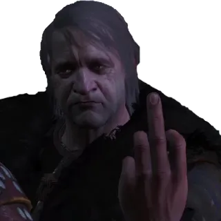 🖕 34bb2558 jari tengah, gestur ofensif, kasar, menghina, agresi, The Witcher, karakter game telegram sticker