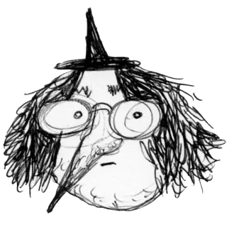 😶 b9f3fddc 마녀, 스케치, 안경, 모자, 할머니, 그림 telegram sticker