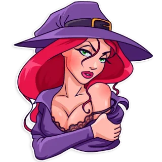 💜 67151ea6 witch, woman, magic, cartoon, fantasy, purple, red hair whatsapp sticker
