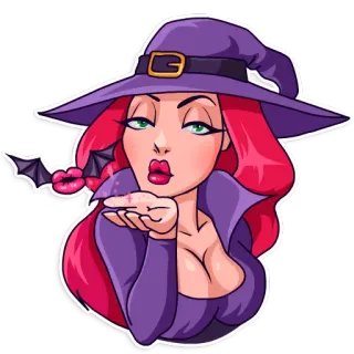 😘 9a3e2d53 witch, halloween, bat, kiss, woman, fantasy whatsapp sticker