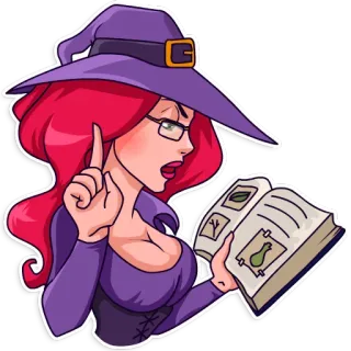 🤓 b14b5bda witch, magic, book, spell, purple, hat, glasses, potion whatsapp sticker