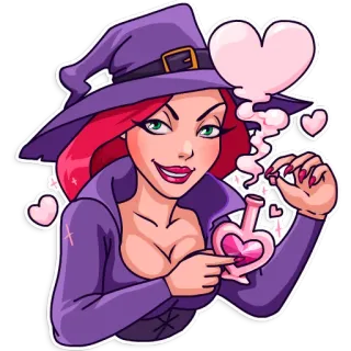 😍 ccfde92a witch, magic, potion, love, halloween, hearts whatsapp sticker