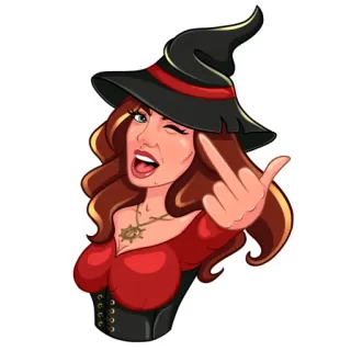 🖕 44362def 女巫, 中指, 冒犯, 卡通, 女性, 万圣节 whatsapp sticker