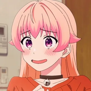 🥵 0c8e2c1b Anime, Cô gái, Dễ thương, Tóc hồng, Ứng đỏ, Vòng cổ, Vòng đeo cổ, Chuông telegram sticker